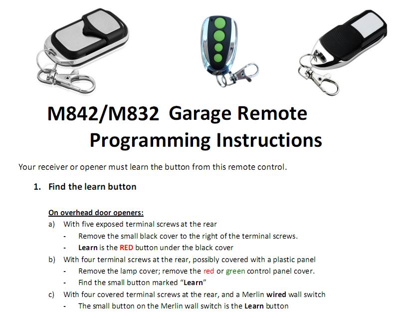 merlin m842 coding instructions